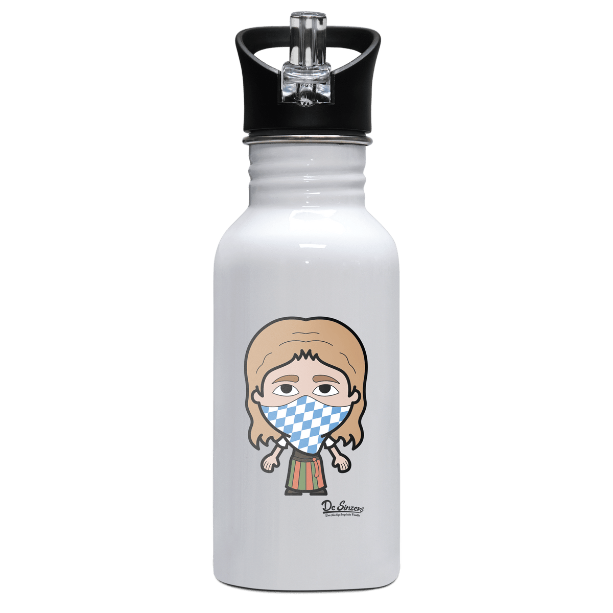 Die Sinzerin Bayrisches Mundtuch Edelstahl Trinkflasche mit klappbarem Mundstueck 500ml Weiss Rotwan