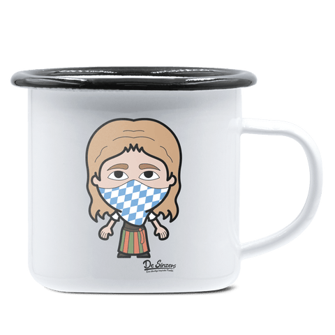 Die Sinzerin Bayrisches Mundtuch Emaille Tasse 375ml Weiss Schwarz Hochries Front 1