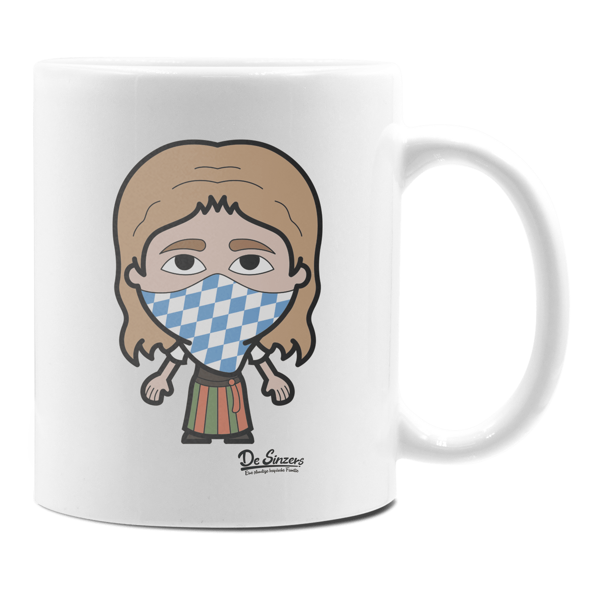 Die Sinzerin Bayrisches Mundtuch Keramik Kaffeetasse 330ml Weiss Rampoldplatte Front