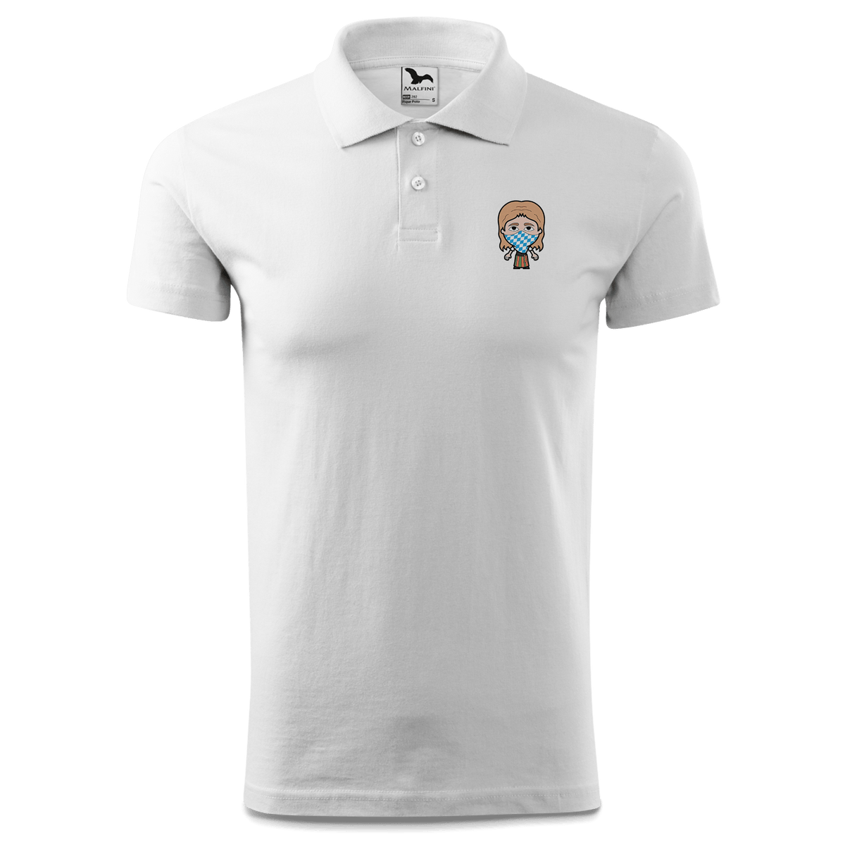 Die Sinzerin Bayrisches Mundtuch Polo Shirt Herren Weiss Murnau Front