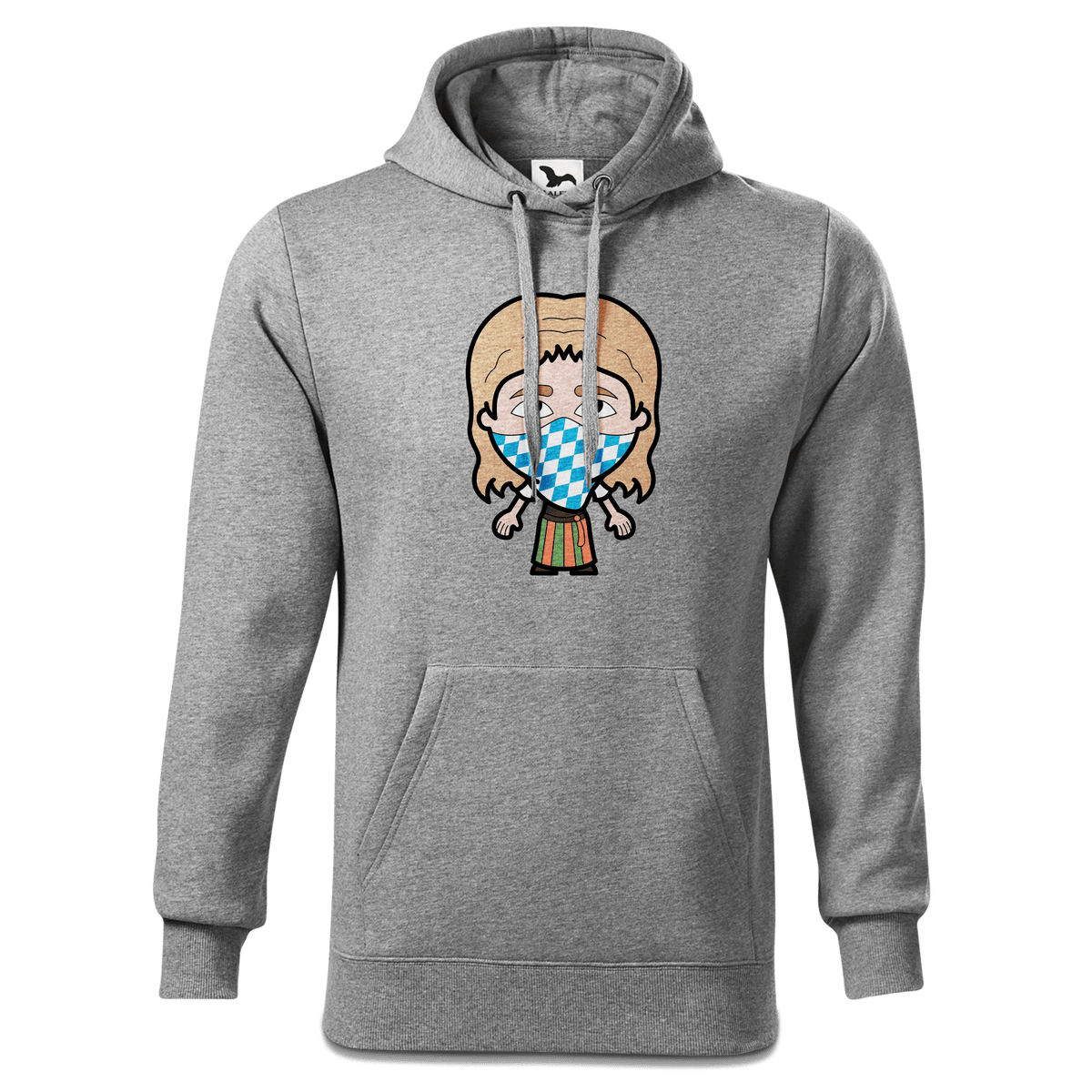 Die Sinzerin Bayrisches Mundtuch Sweatshirt Hoody Herren Grau Meliert Pulvermuehle Front