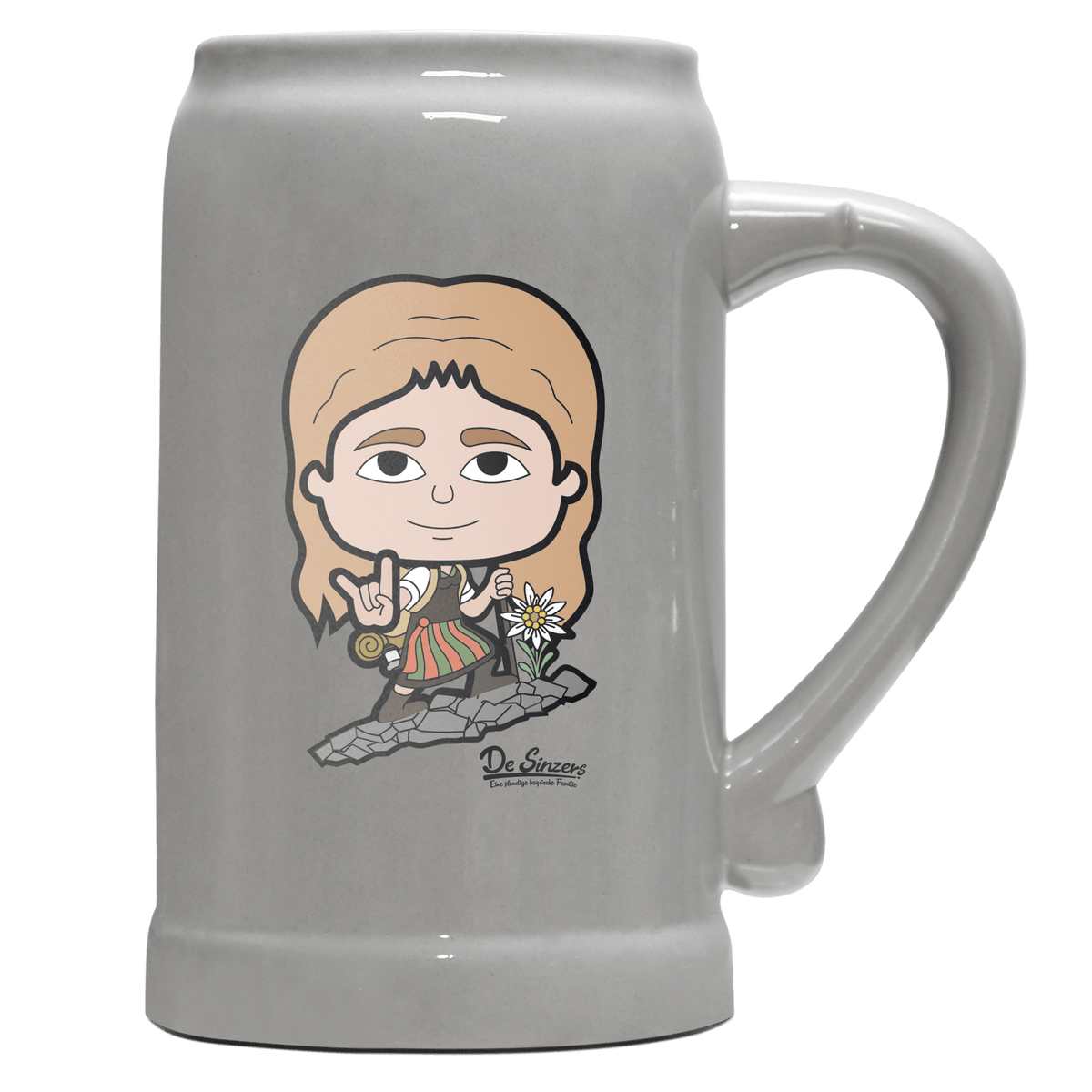 Die Sinzerin Bergsteiger Bierkrug 1000ml Grau Zugspitze Front