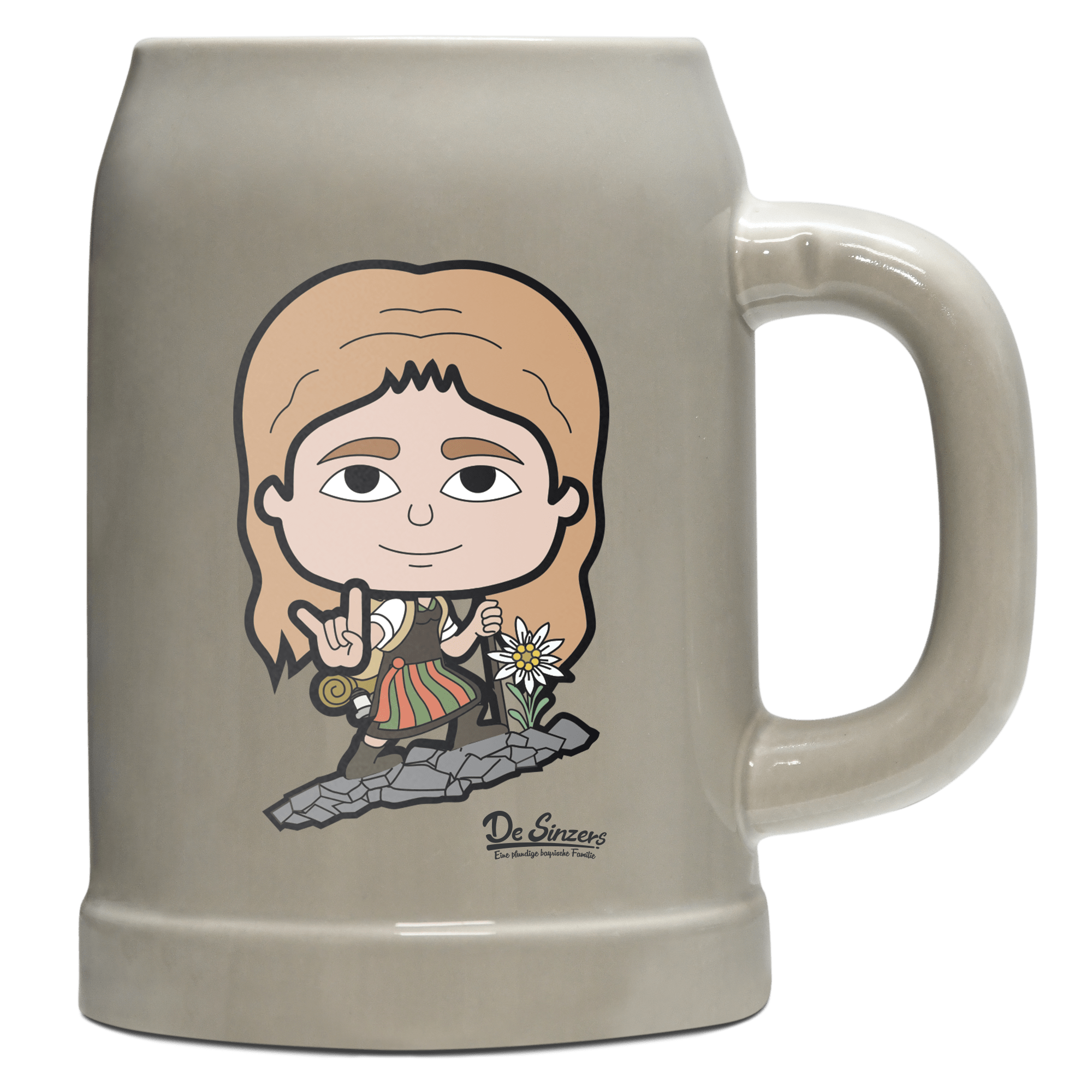 Die Sinzerin Bergsteiger Bierkrug 500ml Grau Watzmann Front