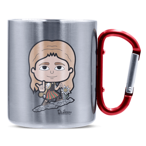 Die Sinzerin Bergsteiger Edelstahl Kaffeetasse roter Karabiner 320ml Kitzstein Front