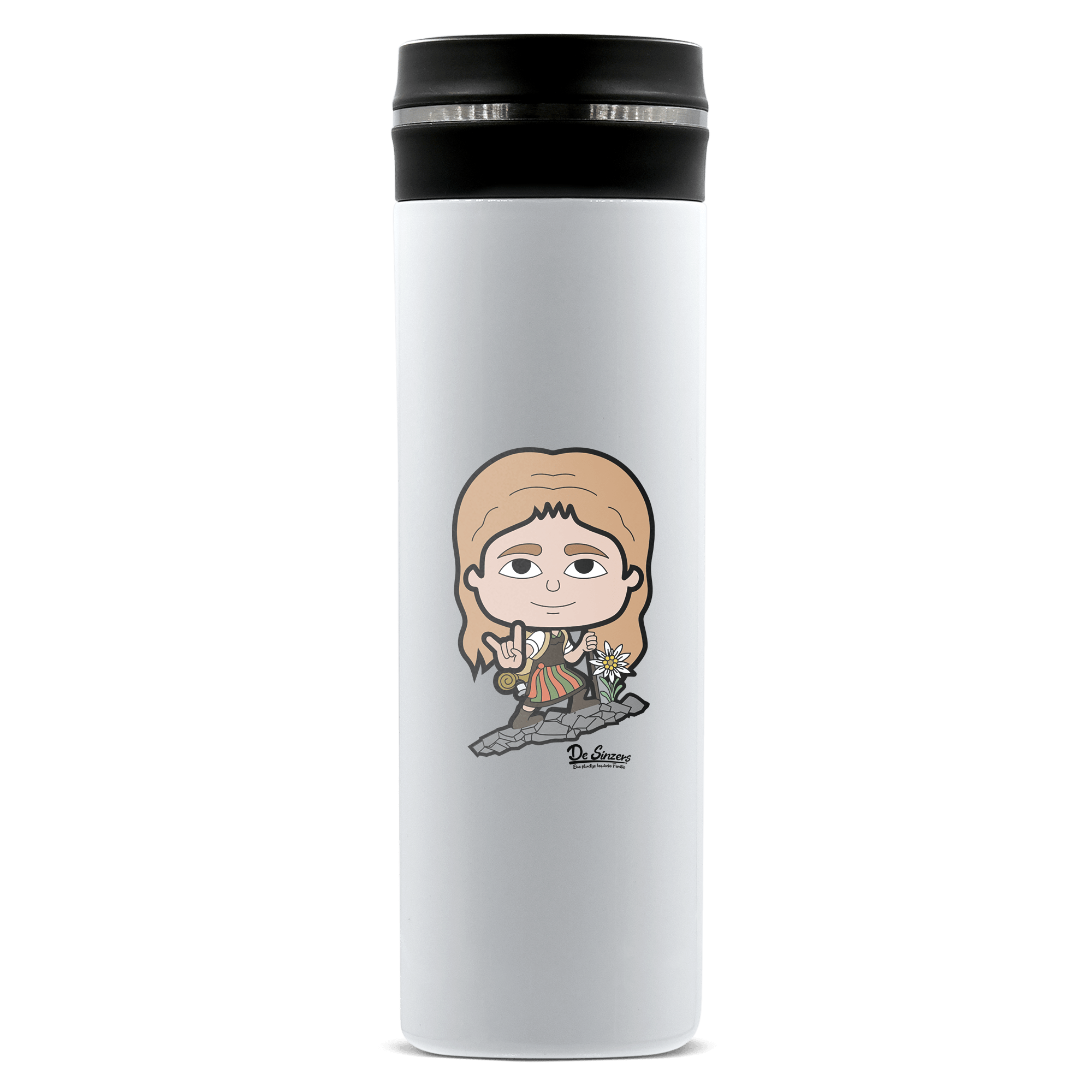 Die Sinzerin Bergsteiger Edelstahl Thermoflasche 450ml Weiss Geigelstein Front