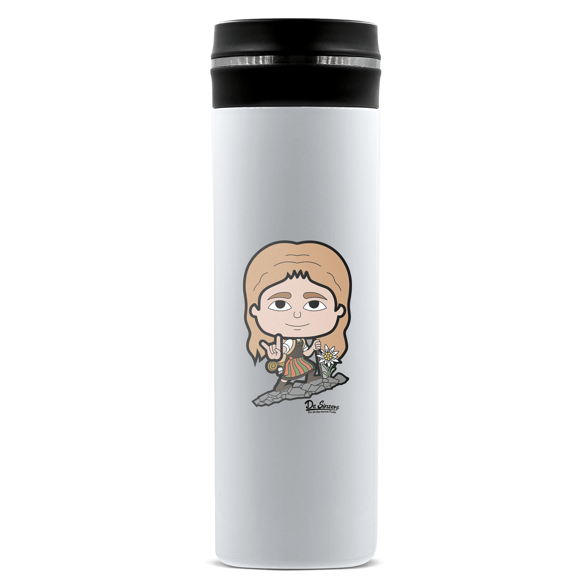 Die Sinzerin Bergsteiger Edelstahl Thermoflasche 450ml Weiss Geigelstein Front