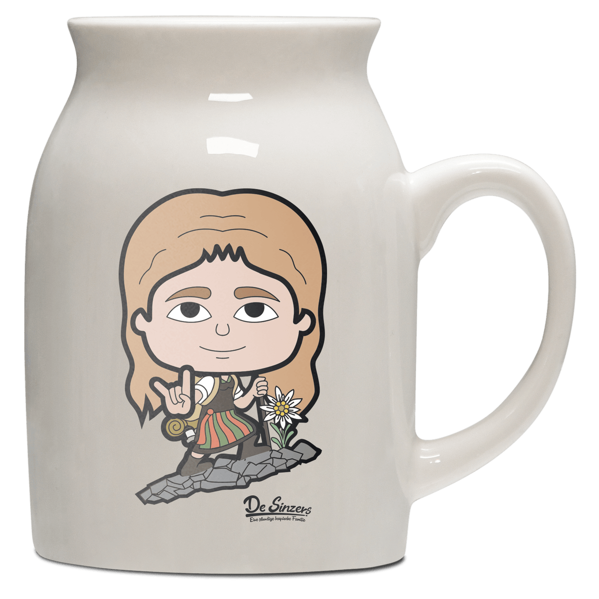 Die Sinzerin Bergsteiger Milchkaennchen 320ml Altweiss Benediktenwand Front