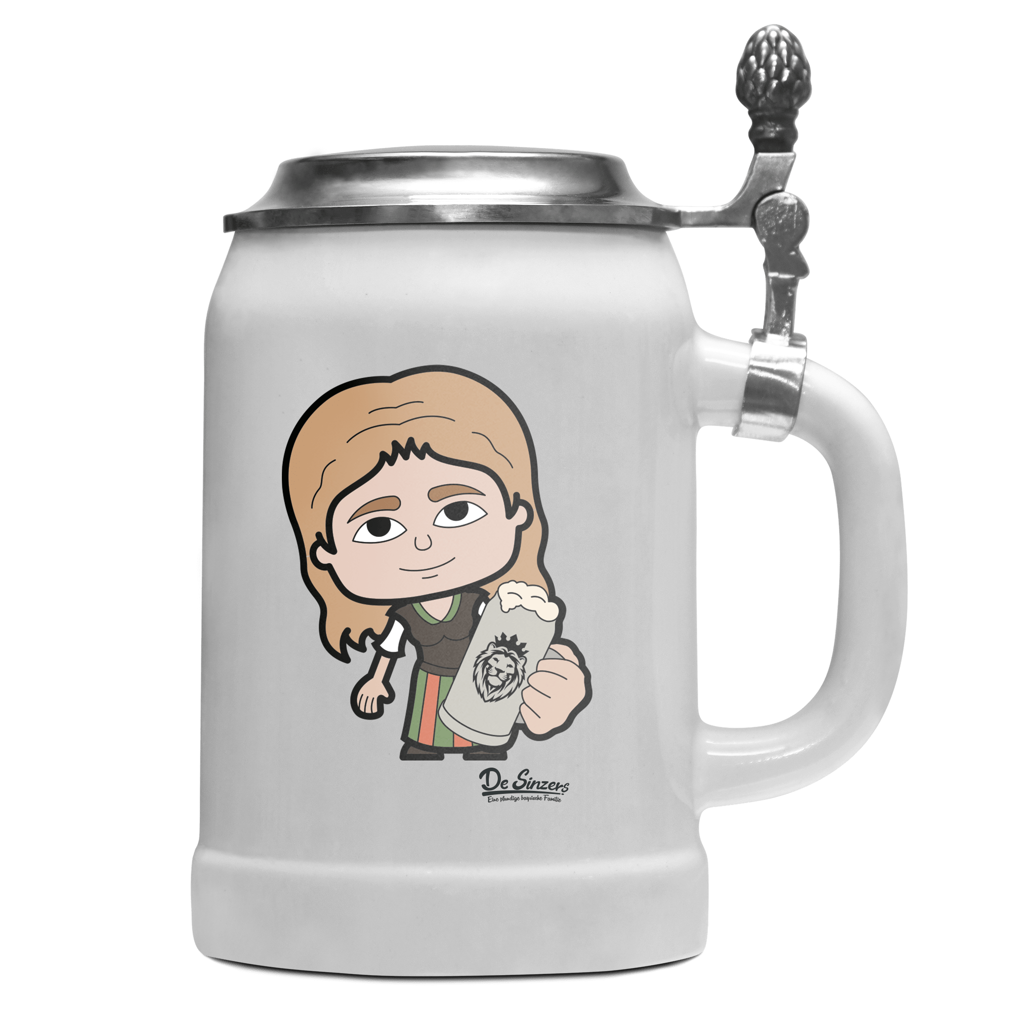 Die Sinzerin Bier Bierkrug 500ml Weiss mit Deckel Wetterspitzen Front