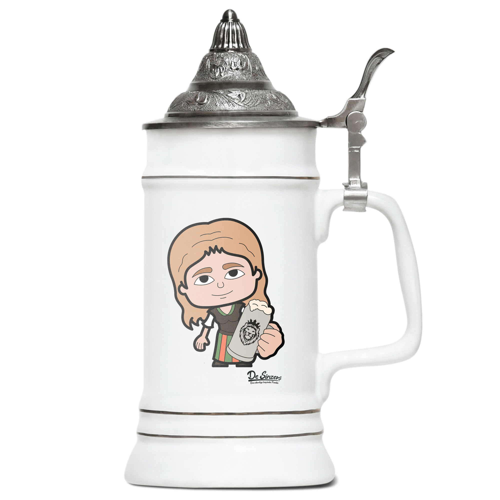 Die Sinzerin Bier Bierkrug 500ml Weiss mit Spitzdeckel Wendelstein Front