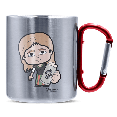 Die Sinzerin Bier Edelstahl Kaffeetasse roter Karabiner 320ml Kitzstein Front