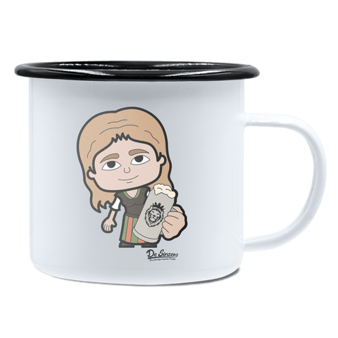 Die Sinzerin Bier Emaille Tasse 450ml Weiss Schwarz Spitzstein Front