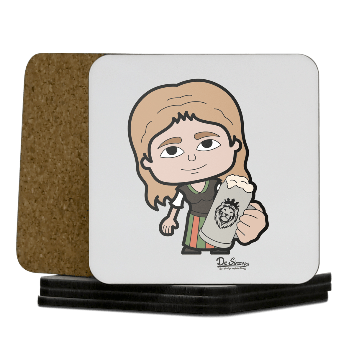 Die Sinzerin Bier Korkuntersetzer 5er Set 95 x 95 mm Weiss Karkopf Front