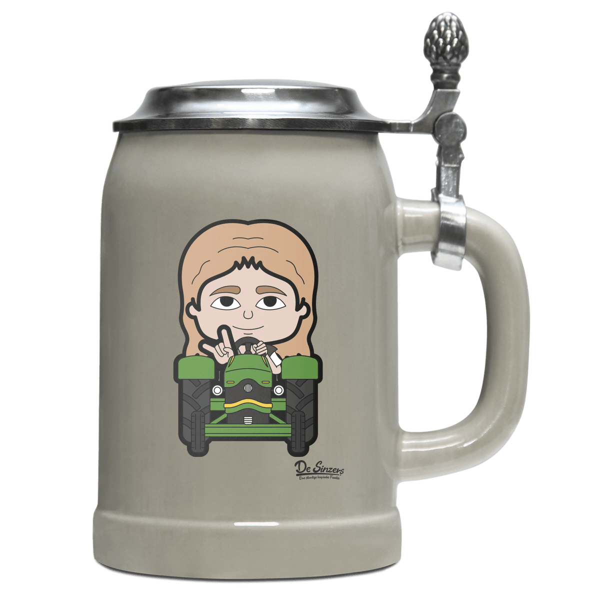 Die Sinzerin Bulldog Bierkrug 500ml Grau mit Deckel Hocheck Front