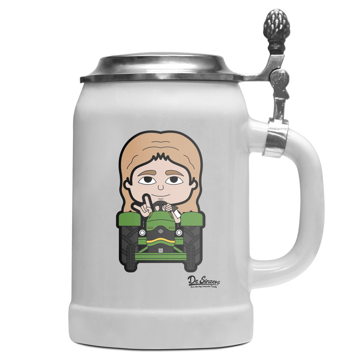 Die Sinzerin Bulldog Bierkrug 500ml Weiss mit Deckel Wetterspitzen Front