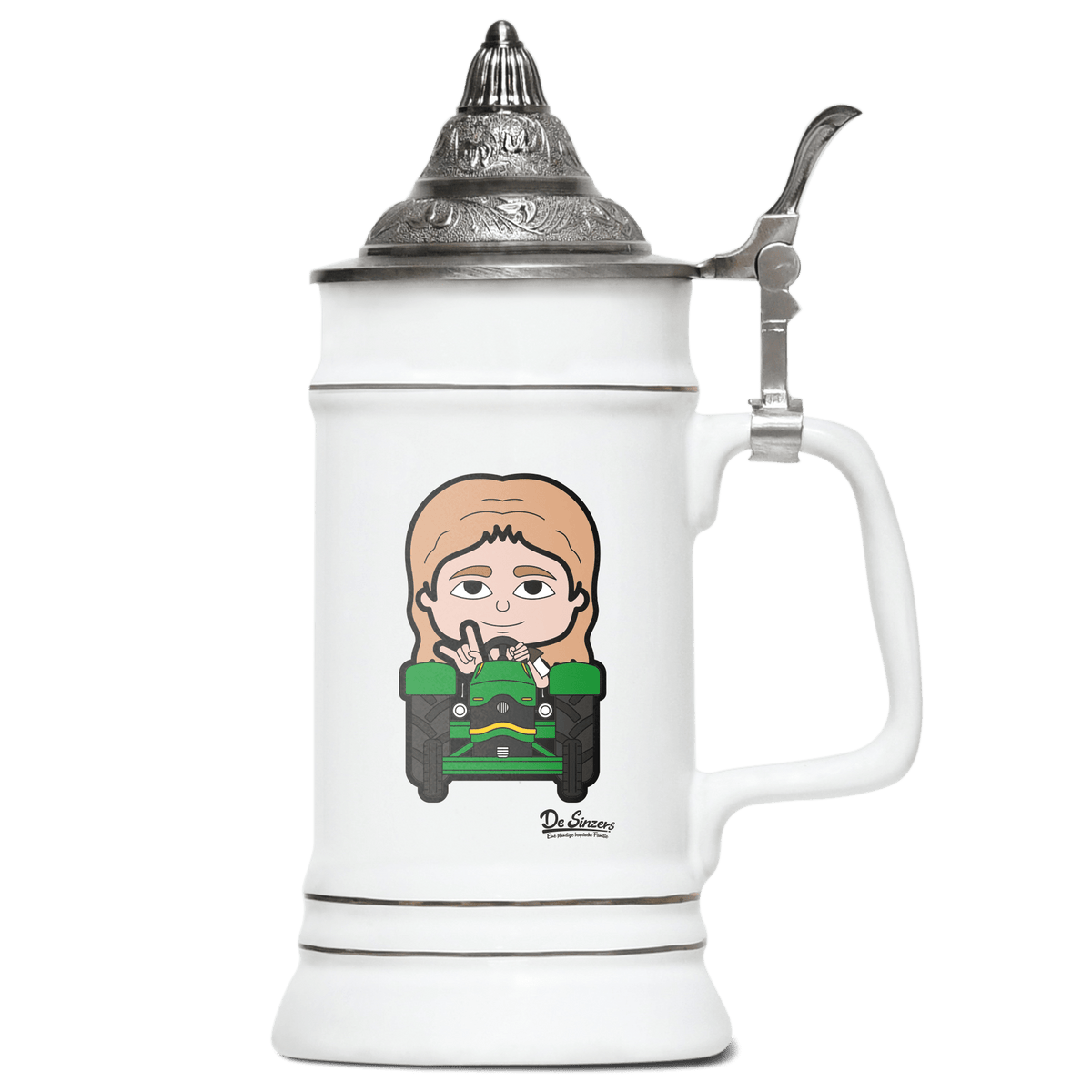 Die Sinzerin Bulldog Bierkrug 500ml Weiss mit Spitzdeckel Wendelstein Front