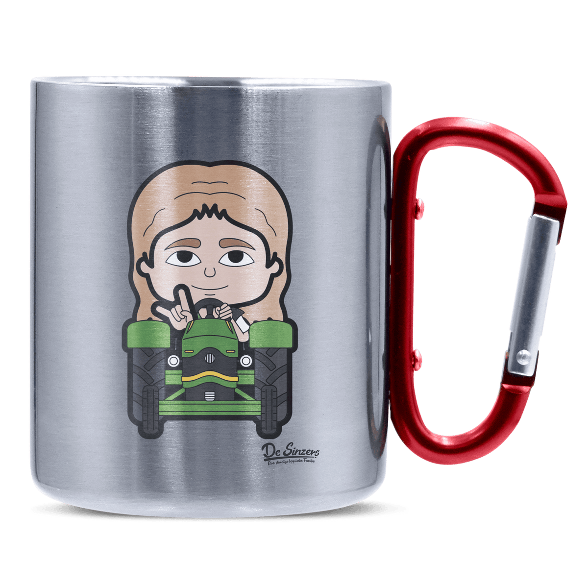 Die Sinzerin Bulldog Edelstahl Kaffeetasse roter Karabiner 320ml Kitzstein Front