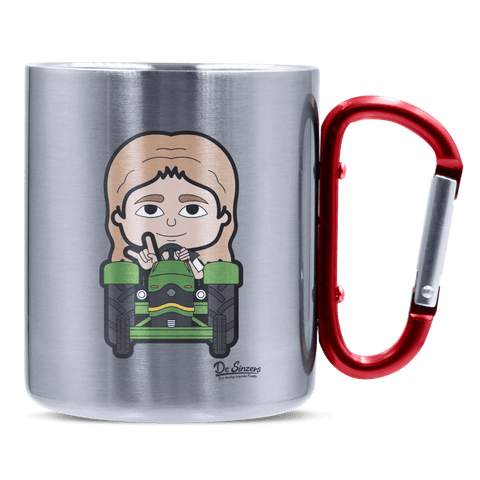 Die Sinzerin Bulldog Edelstahl Kaffeetasse roter Karabiner 320ml Kitzstein Front