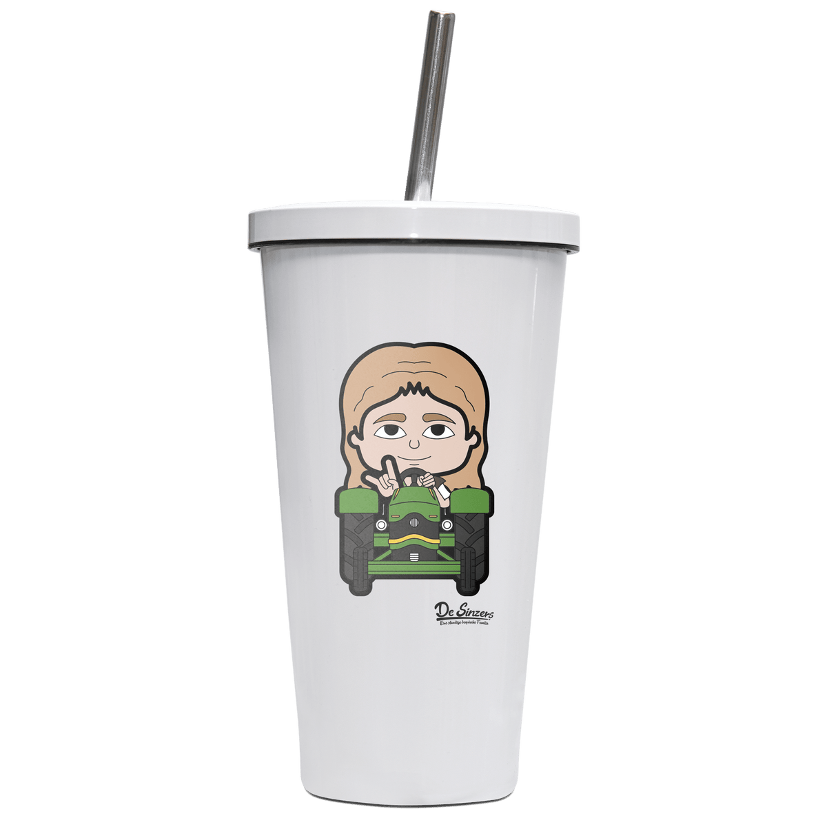 Die Sinzerin Bulldog Edelstahl Trinkbecher mit Strohhalm 480ml Weiss Krottenkopf Front