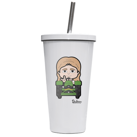 Die Sinzerin Bulldog Edelstahl Trinkbecher mit Strohhalm 480ml Weiss Krottenkopf Front