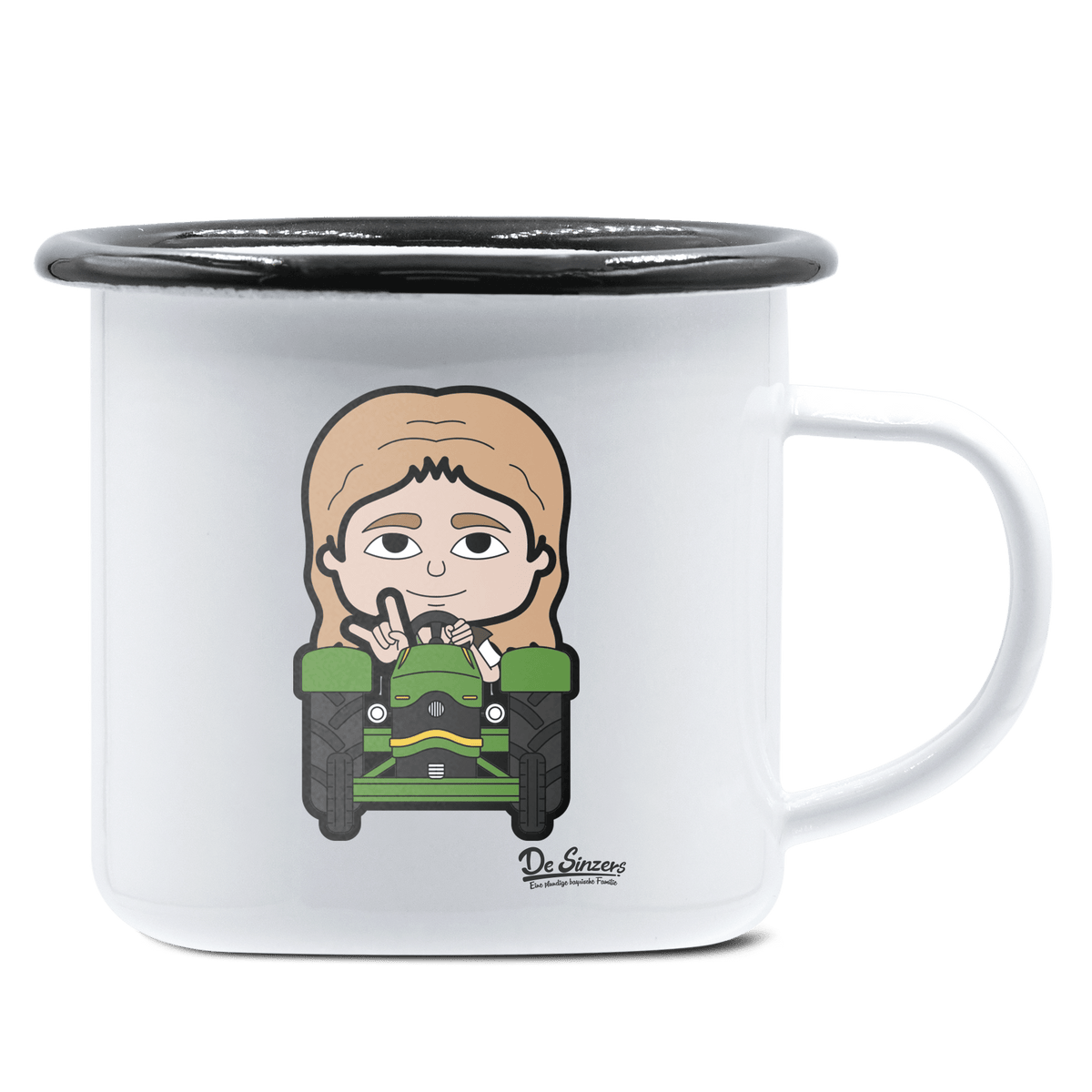 Die Sinzerin Bulldog Emaille Tasse 375ml Weiss Schwarz Hochries Front