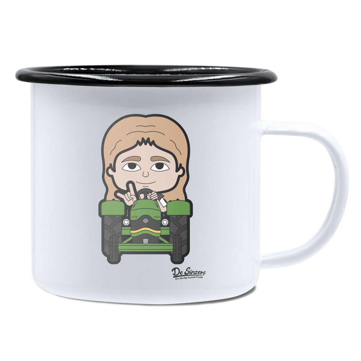 Die Sinzerin Bulldog Emaille Tasse 450ml Weiss Schwarz Spitzstein Front