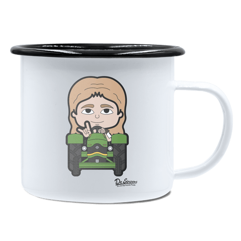 Die Sinzerin Bulldog Emaille Tasse 450ml Weiss Schwarz Spitzstein Front