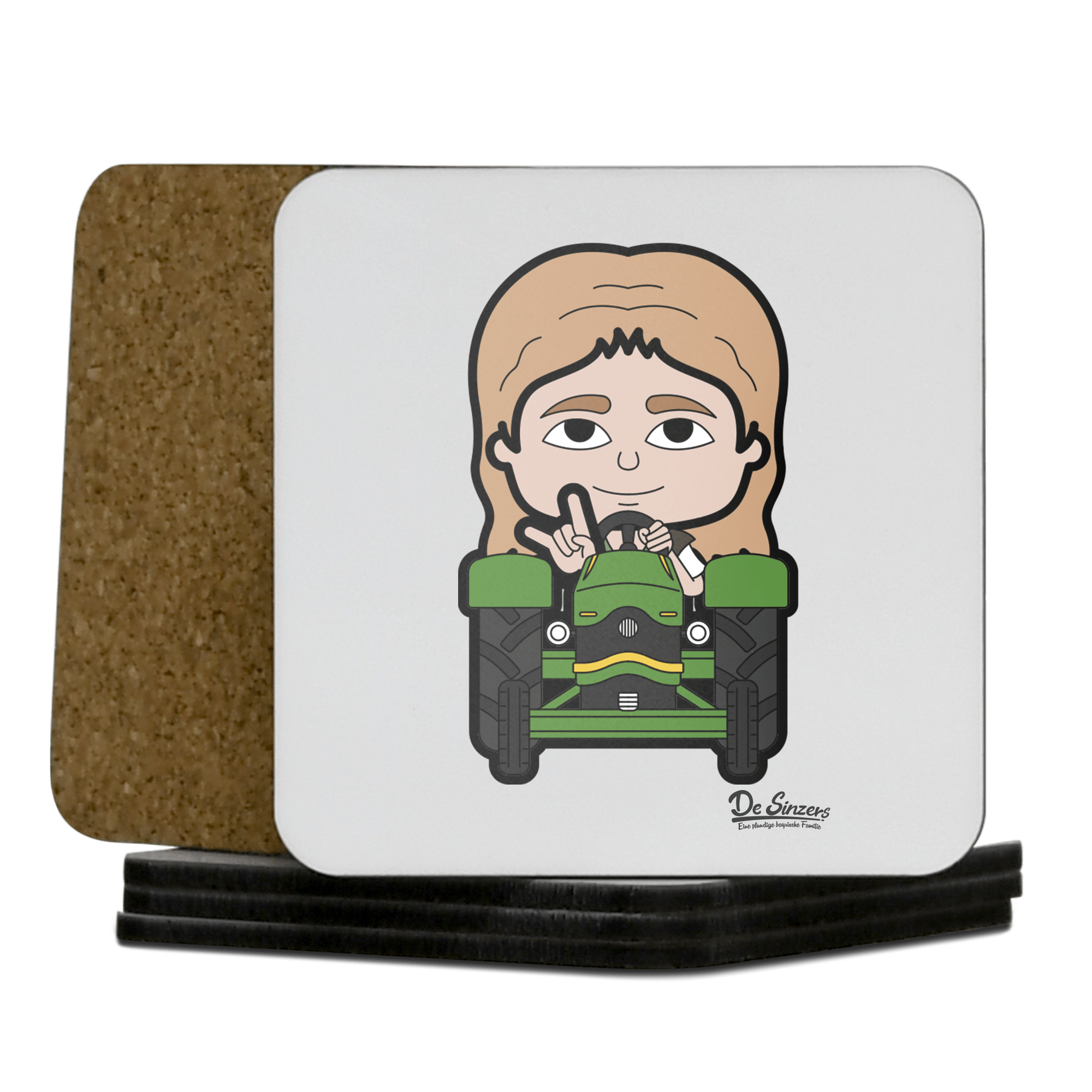 Die Sinzerin Bulldog Korkuntersetzer 5er Set 95 x 95 mm Weiss Karkopf Front