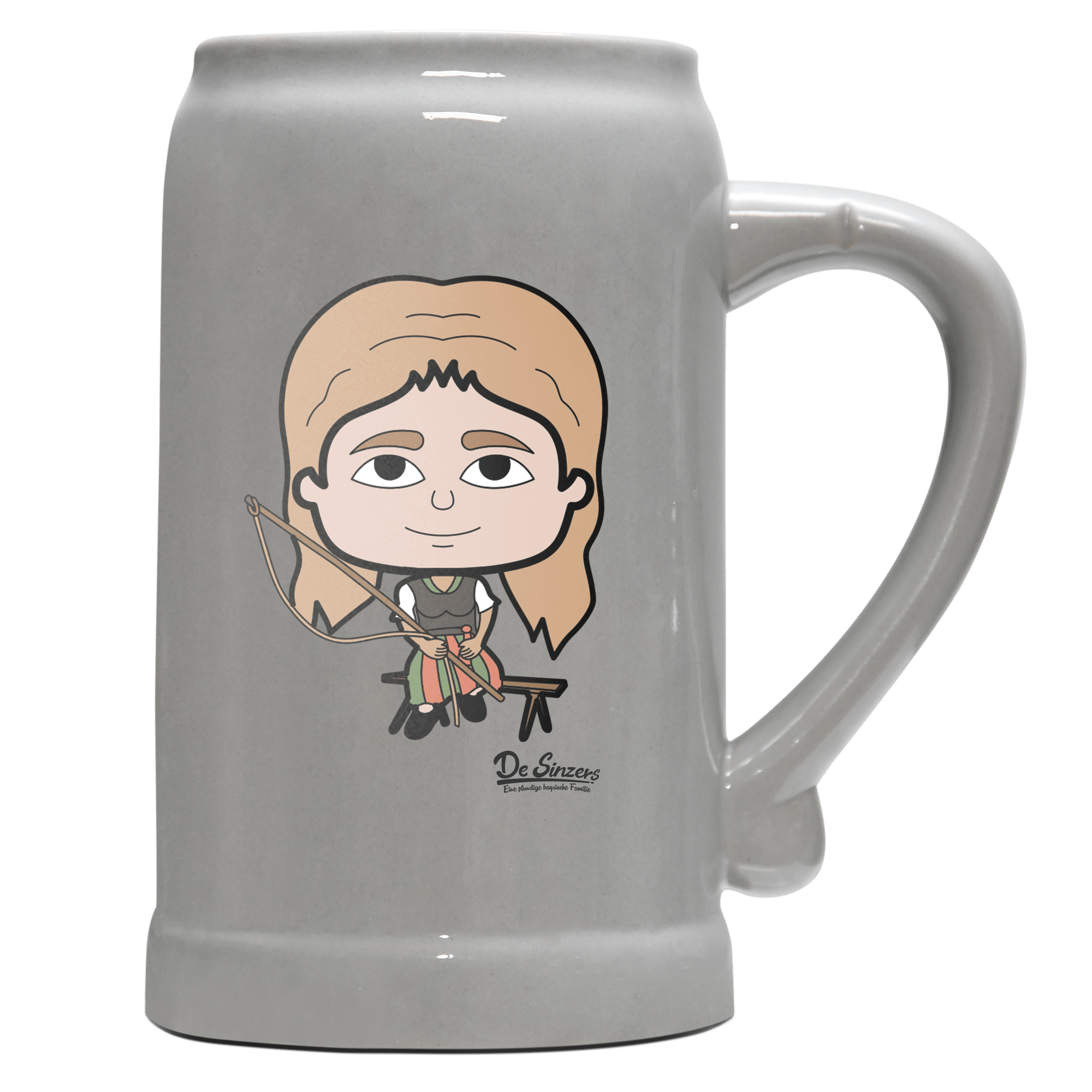 Die Sinzerin Goaßlschnoizer Bierkrug 1000ml Grau Zugspitze Front