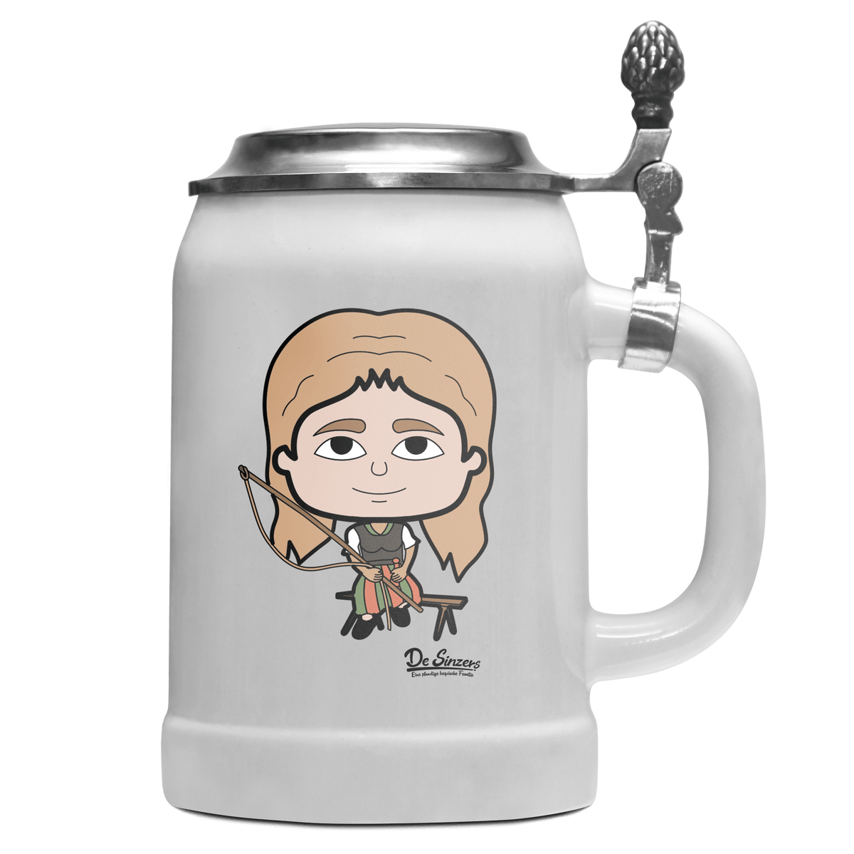 Die Sinzerin Goaßlschnoizer Bierkrug 500ml Weiss mit Deckel Wetterspitzen Front