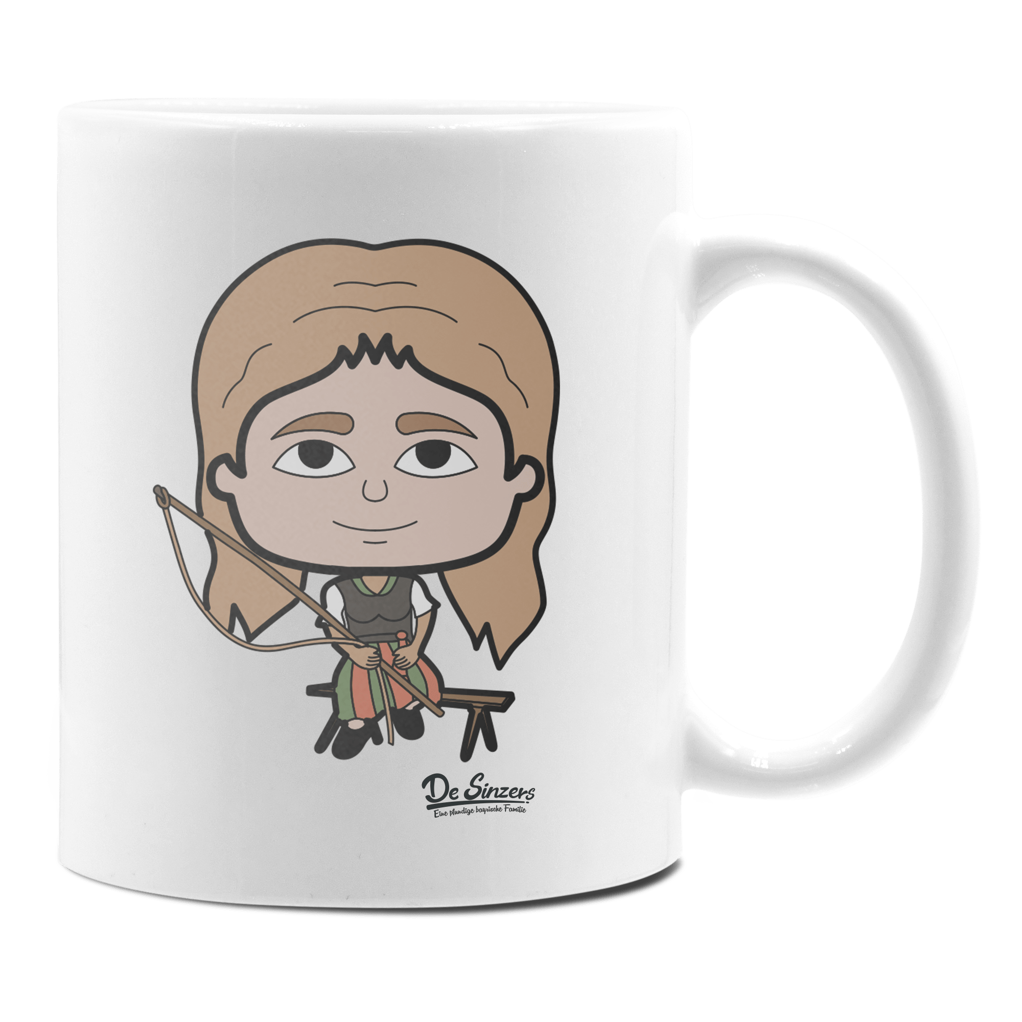 Die Sinzerin Goaßlschnoizer Keramik Kaffeetasse 330ml Weiss Rampoldplatte Front