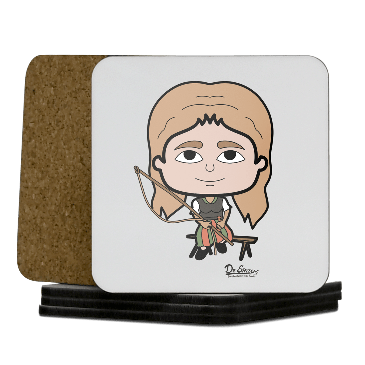 Die Sinzerin Goaßlschnoizer Korkuntersetzer 5er Set 95 x 95 mm Weiss Karkopf Front