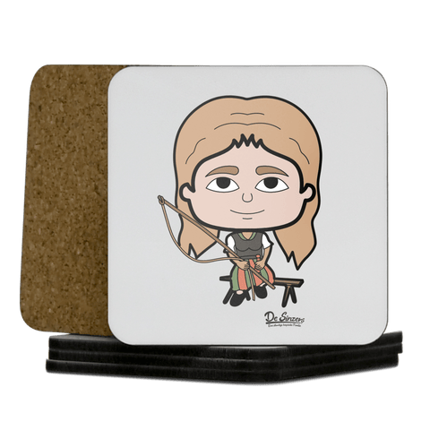 Die Sinzerin Goaßlschnoizer Korkuntersetzer 5er Set 95 x 95 mm Weiss Karkopf Front