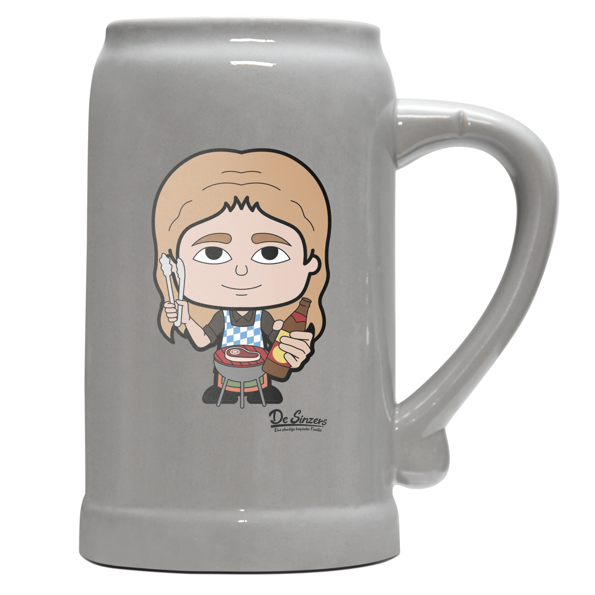 Die Sinzerin Griller Bierkrug 1000ml Grau Zugspitze Front