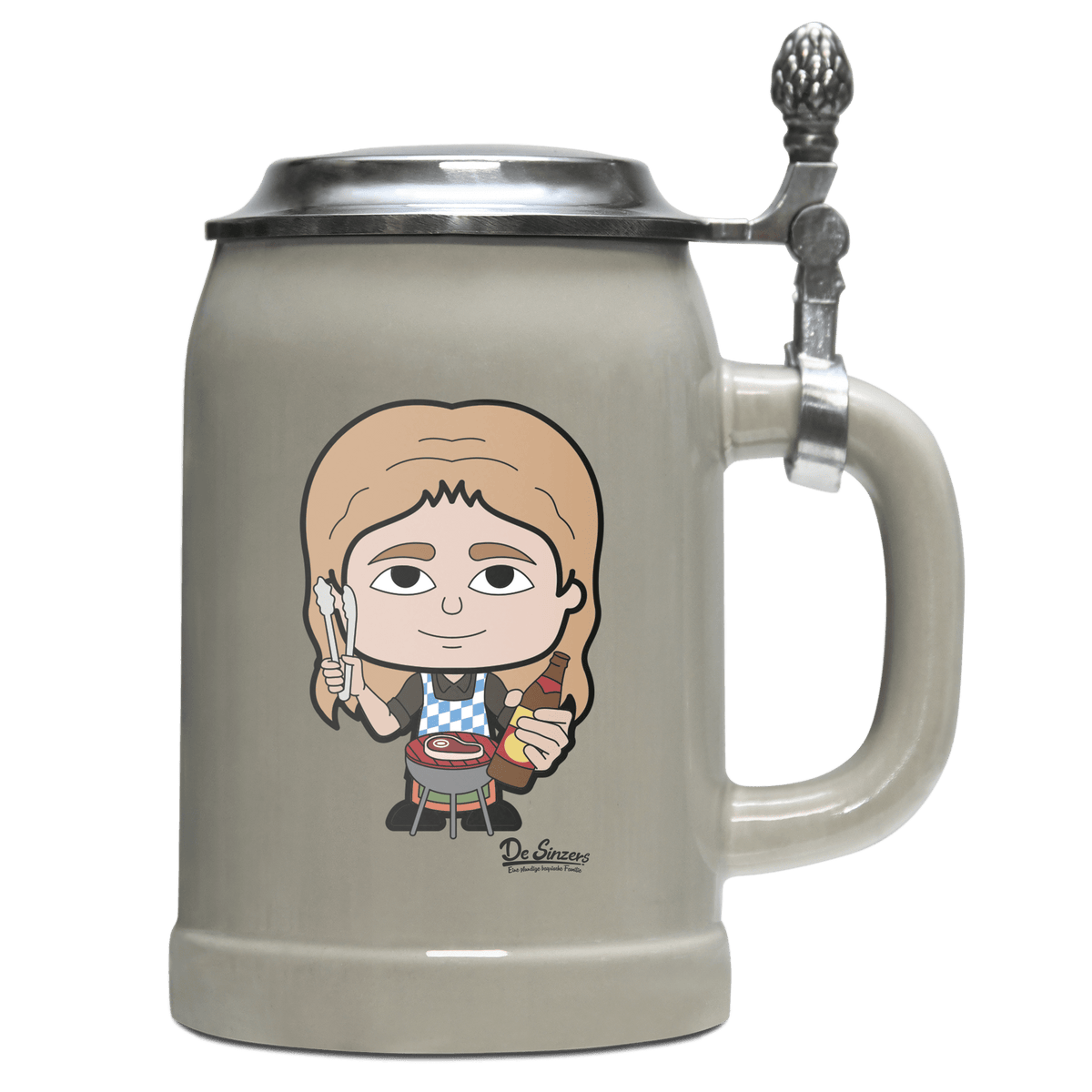 Die Sinzerin Griller Bierkrug 500ml Grau mit Deckel Hocheck Front