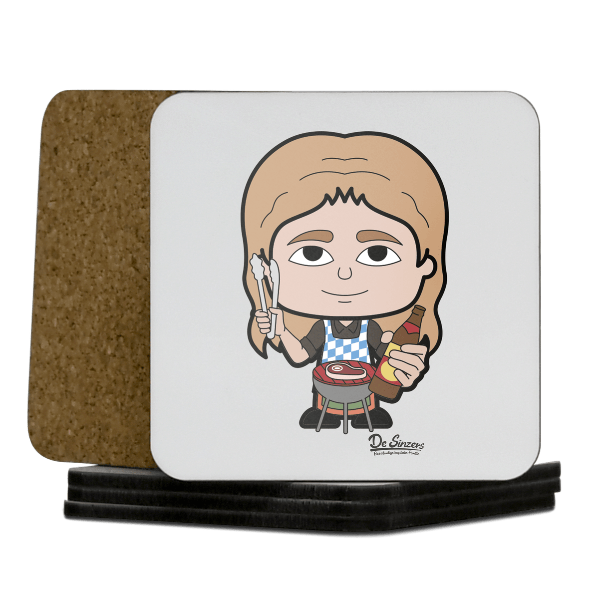 Die Sinzerin Griller Korkuntersetzer 5er Set 95 x 95 mm Weiss Karkopf Front