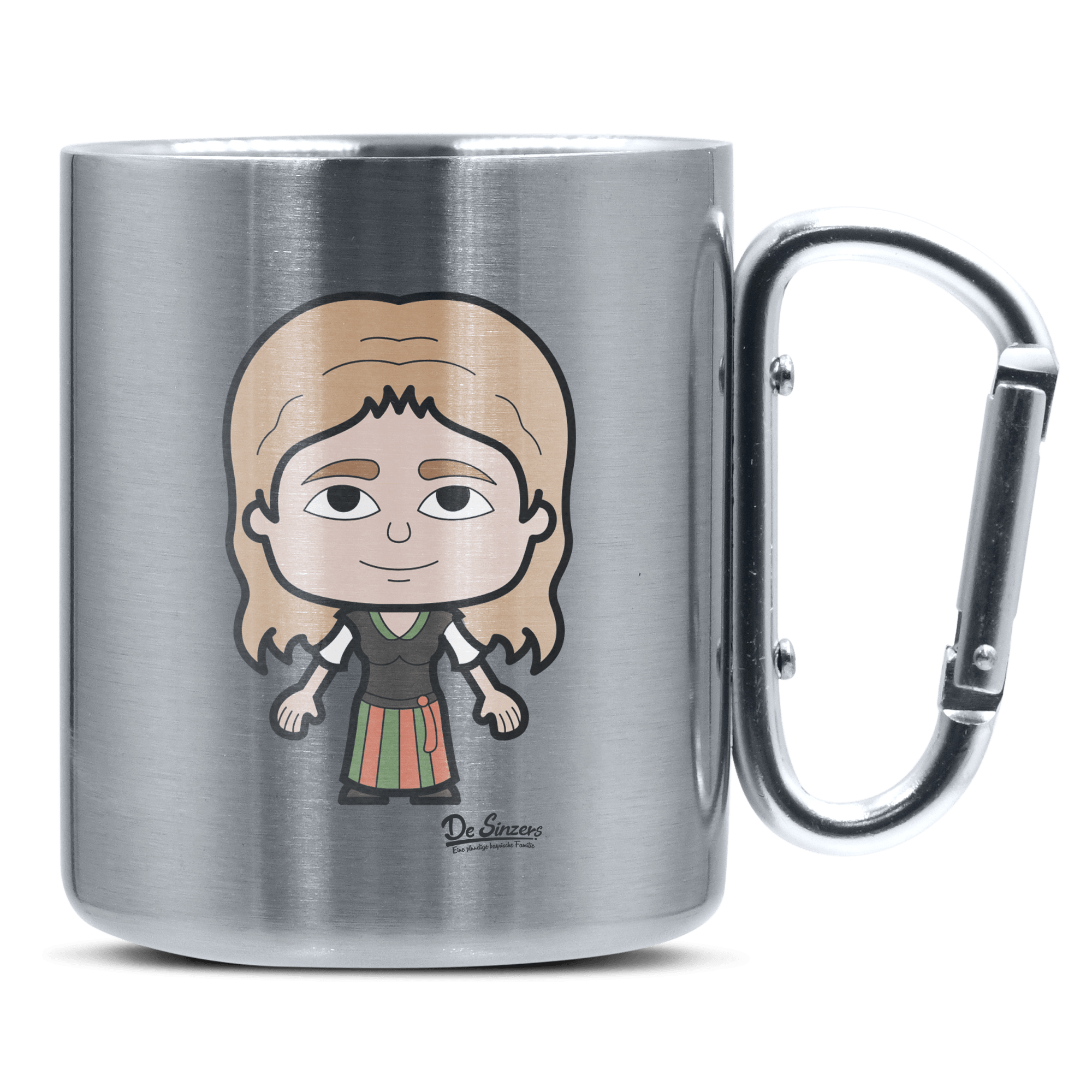 Die Sinzerin Grundfiguren Edelstahl Kaffeetasse silberer Karabiner 320ml Grosser Traithen Front