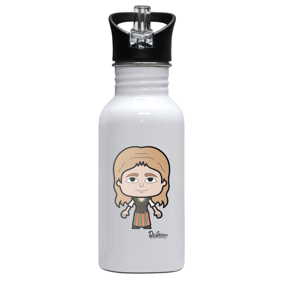 Die Sinzerin Grundfiguren Edelstahl Trinkflasche mit klappbarem Mundstueck 500ml Weiss Rotwand Front