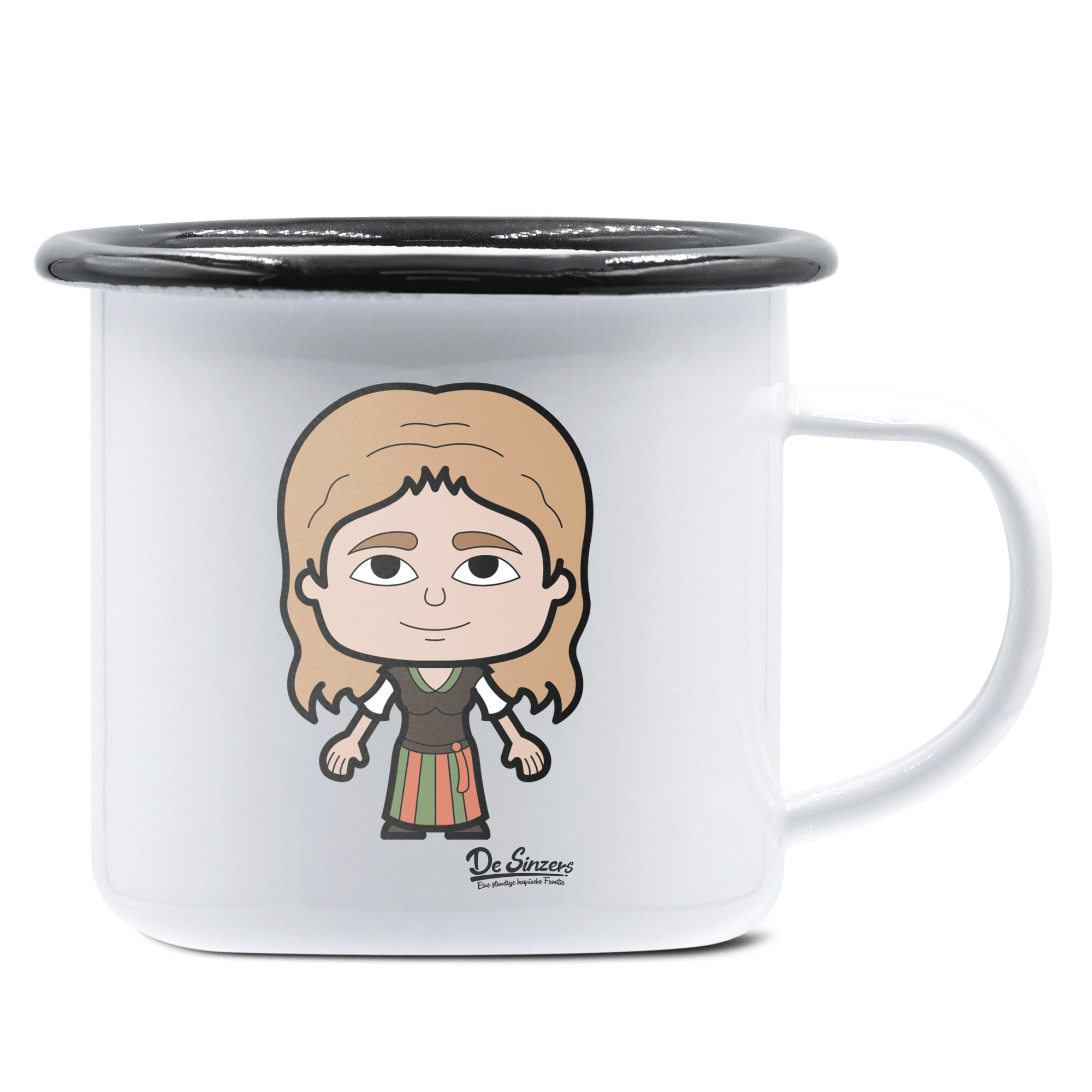 Die Sinzerin Grundfiguren Emaille Tasse 375ml Weiss Schwarz Hochries Front