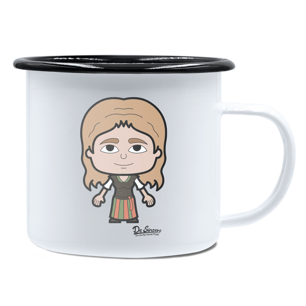 Die Sinzerin Grundfiguren Emaille Tasse 450ml Weiss Schwarz Spitzstein Front