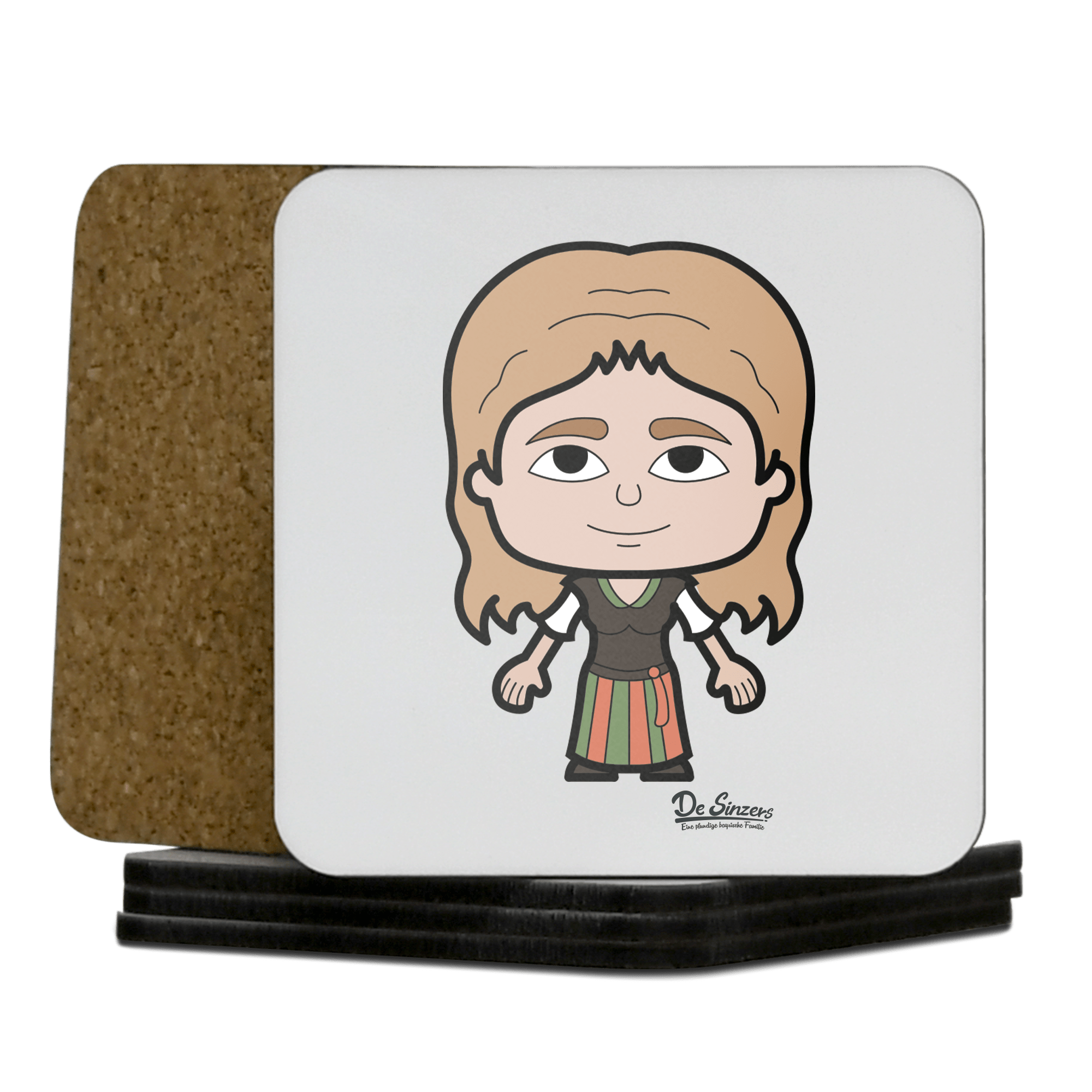 Die Sinzerin Grundfiguren Korkuntersetzer 5er Set 95 x 95 mm Weiss Karkopf Front