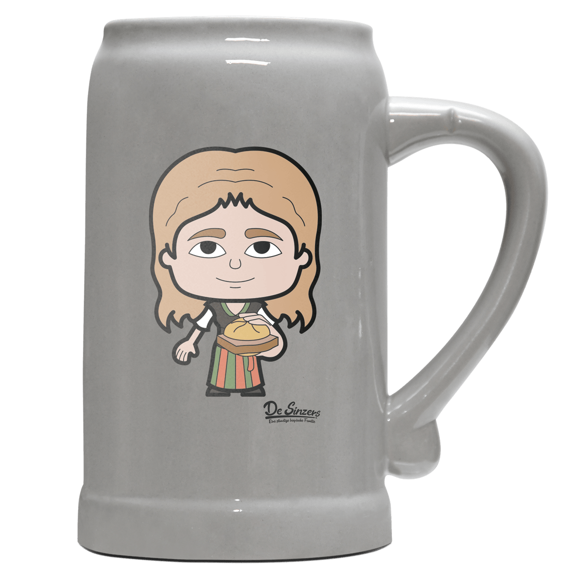 Die Sinzerin Leberkassemmel Bierkrug 1000ml Grau Zugspitze Front