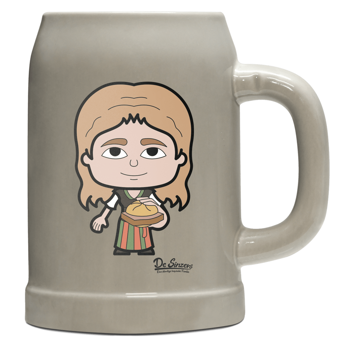 Die Sinzerin Leberkassemmel Bierkrug 500ml Grau Watzmann Front