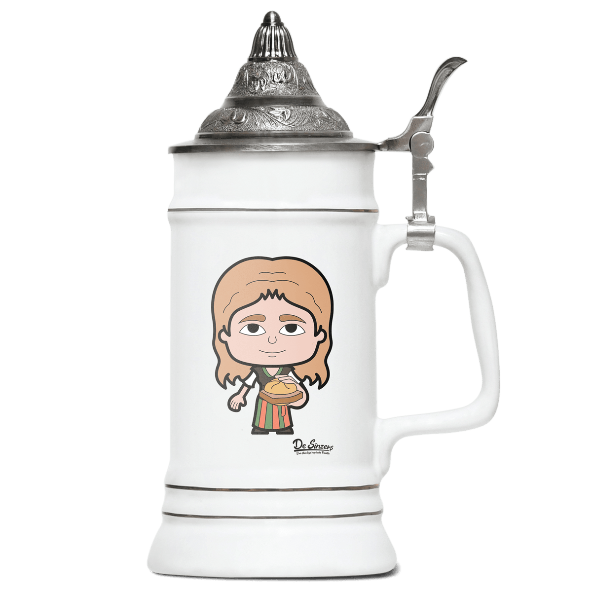 Die Sinzerin Leberkassemmel Bierkrug 500ml Weiss mit Spitzdeckel Wendelstein Front