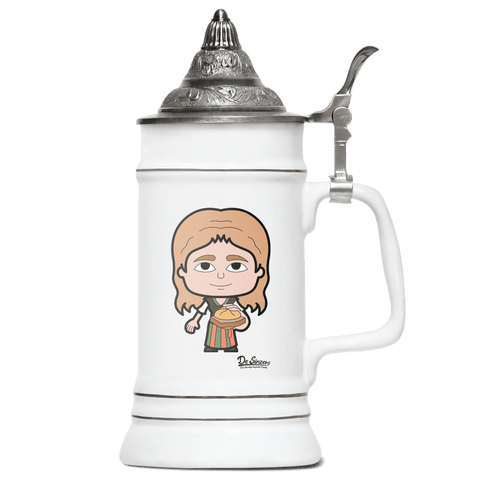 Die Sinzerin Leberkassemmel Bierkrug 500ml Weiss mit Spitzdeckel Wendelstein Front