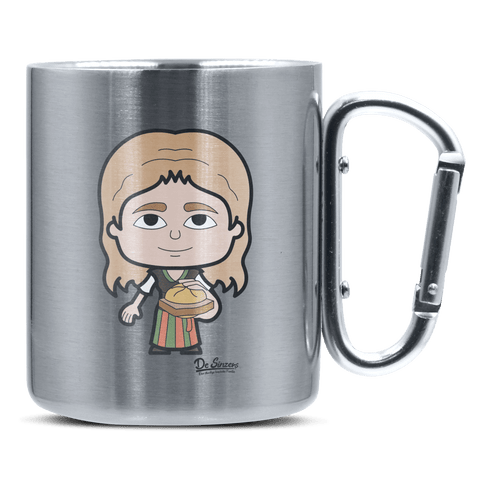 Die Sinzerin Leberkassemmel Edelstahl Kaffeetasse silberer Karabiner 320ml Grosser Traithen Front