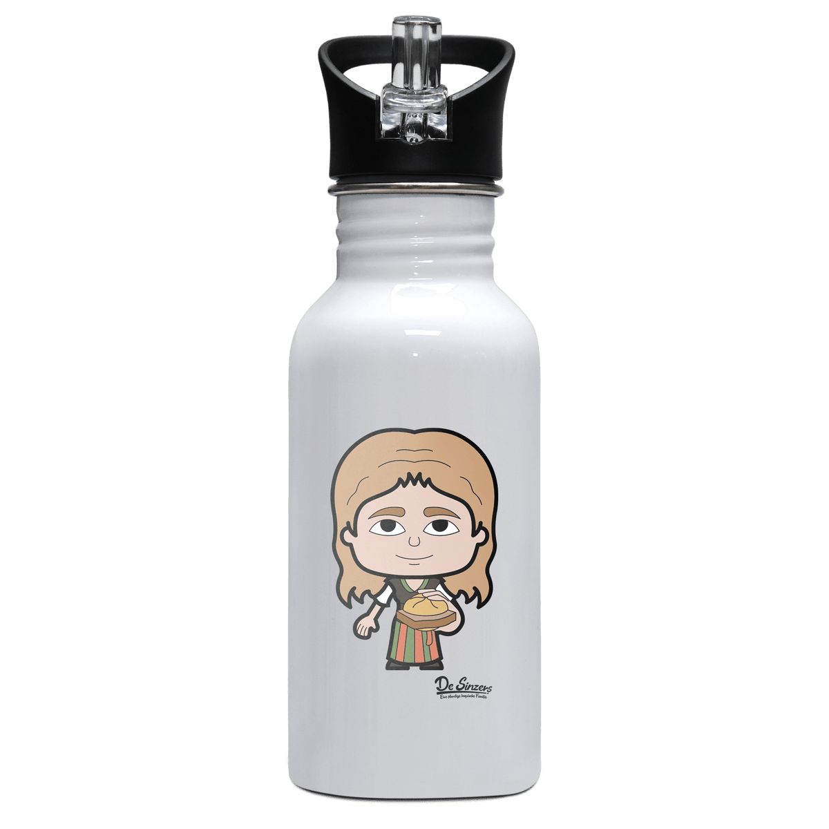 Die Sinzerin Leberkassemmel Edelstahl Trinkflasche mit klappbarem Mundstueck 500ml Weiss Rotwand Front