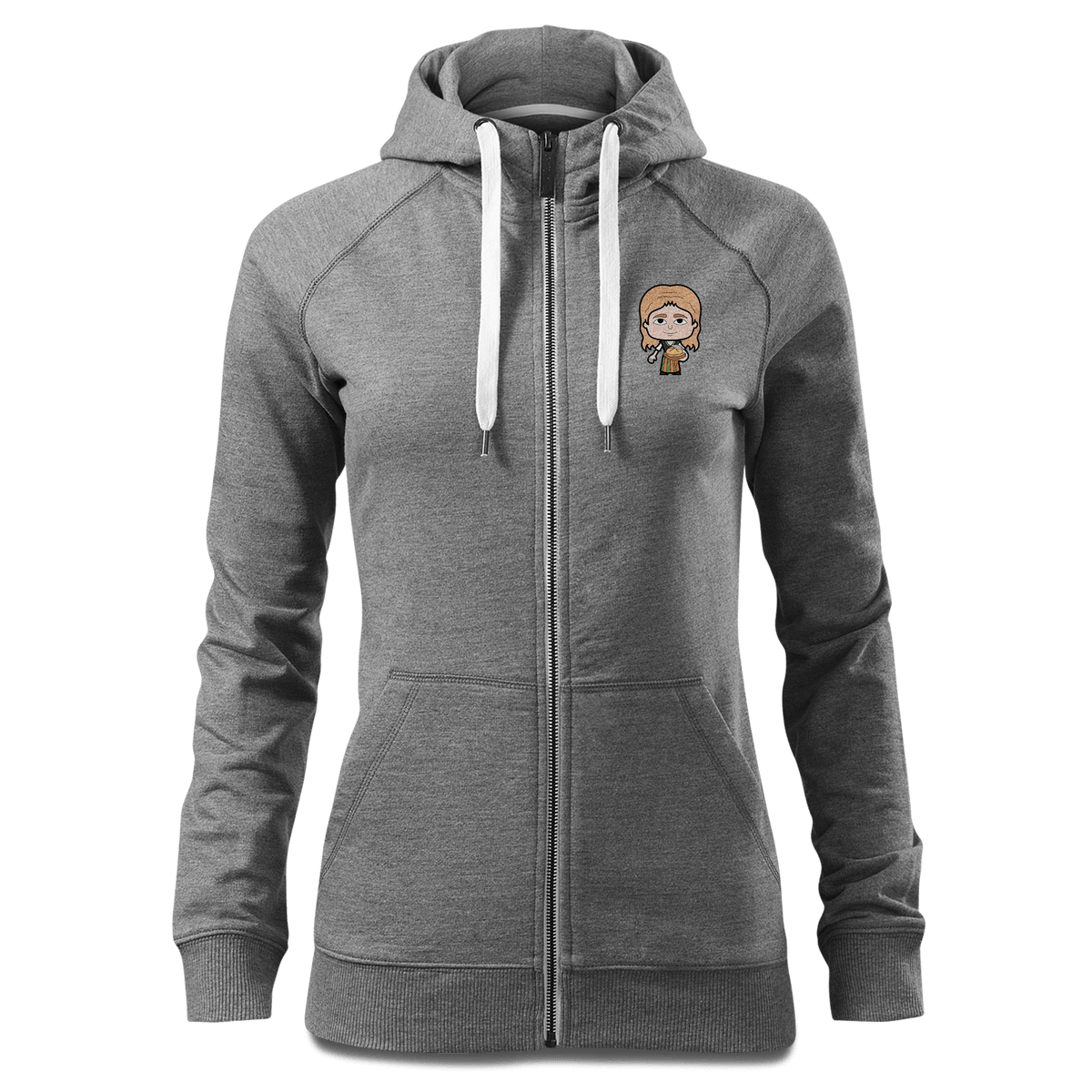 Die Sinzerin Leberkassemmel Sweatshirt Zip Hoody Damen Grau Meliert Kreut Front