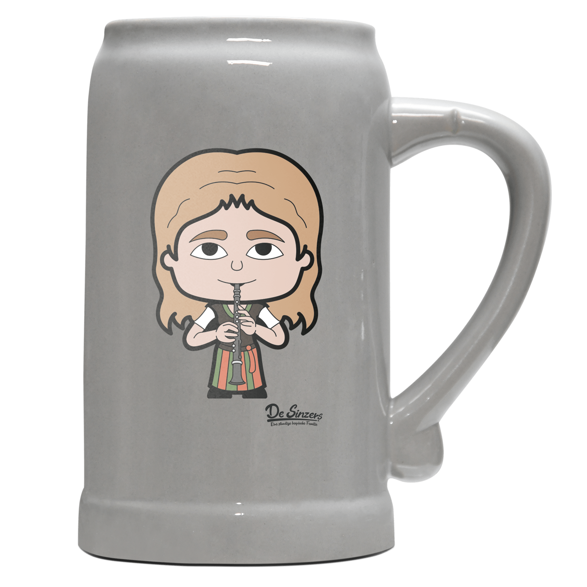 Die Sinzerin Musikinstrumente Bierkrug 1000ml Grau Zugspitze Front