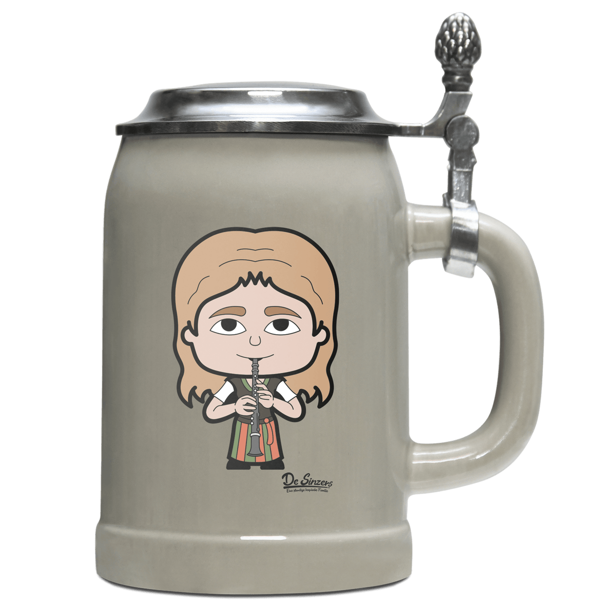 Die Sinzerin Musikinstrumente Bierkrug 500ml Grau mit Deckel Hocheck Front