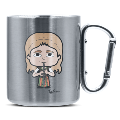 Die Sinzerin Musikinstrumente Edelstahl Kaffeetasse silberer Karabiner 320ml Grosser Traithen Front